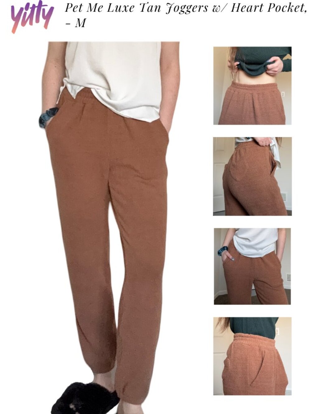 Yitty Pet Me Luxe Tan Joggers – Heart Pocket, High Waisted M